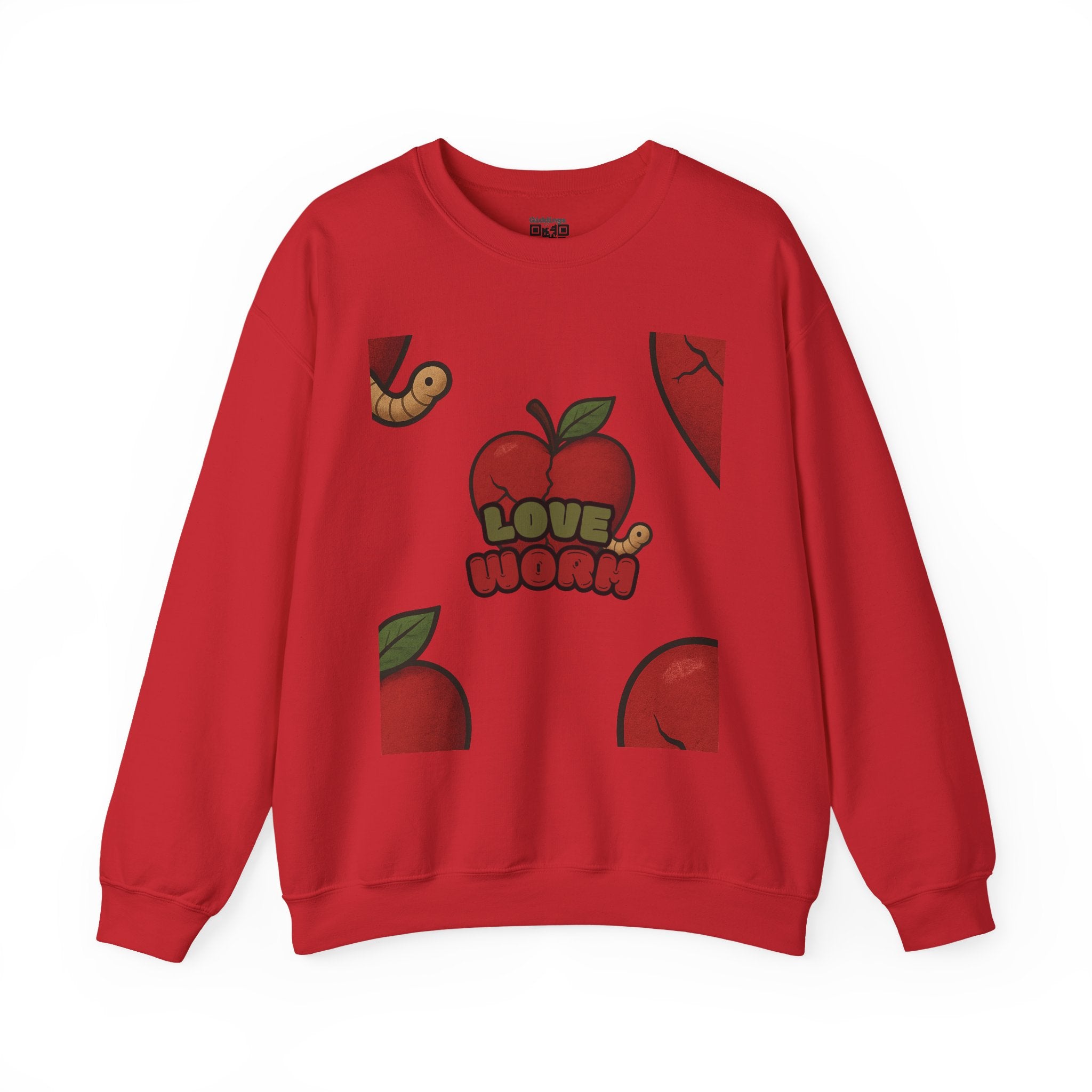 Crewneck Sweatshirt — 'Love, Worm' Apple Graphic Cozy Pullover