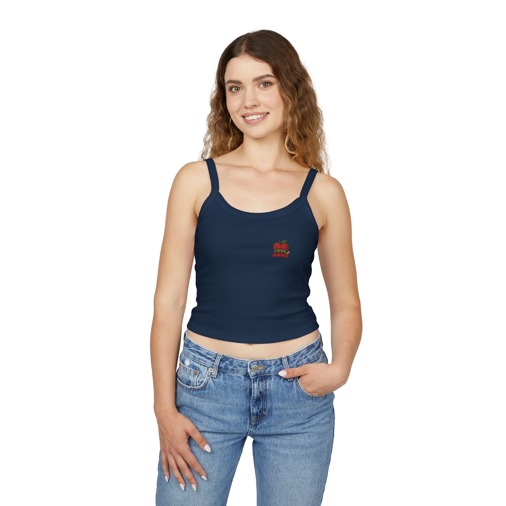 Apple Stack Crop Tank Top — Cute Minimal Teacher & Back-to-School Graphic