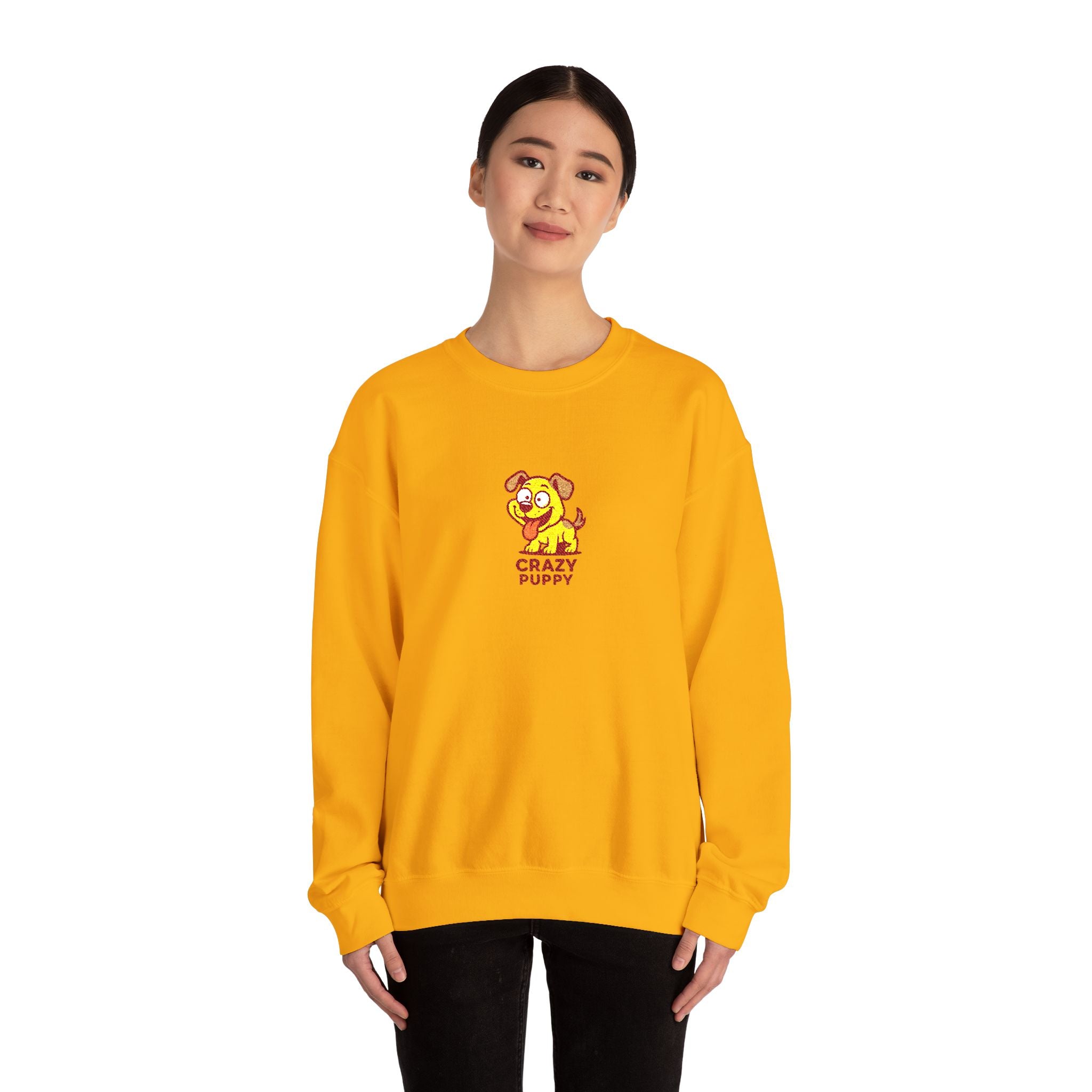 Crazy Puppy Crewneck Sweatshirt — Cute Retro Dog Graphic