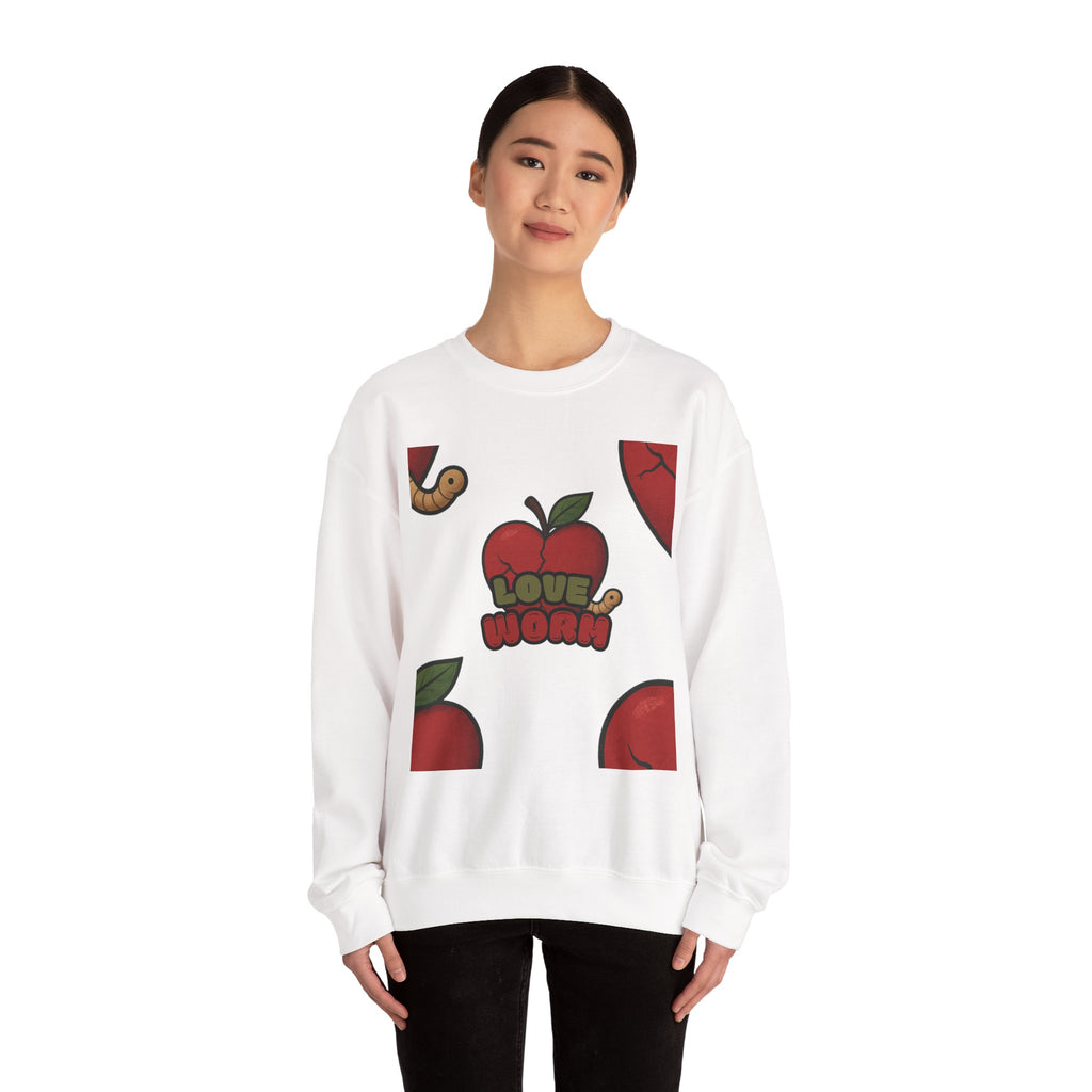 Crewneck Sweatshirt — 'Love, Worm' Apple Graphic Cozy Pullover