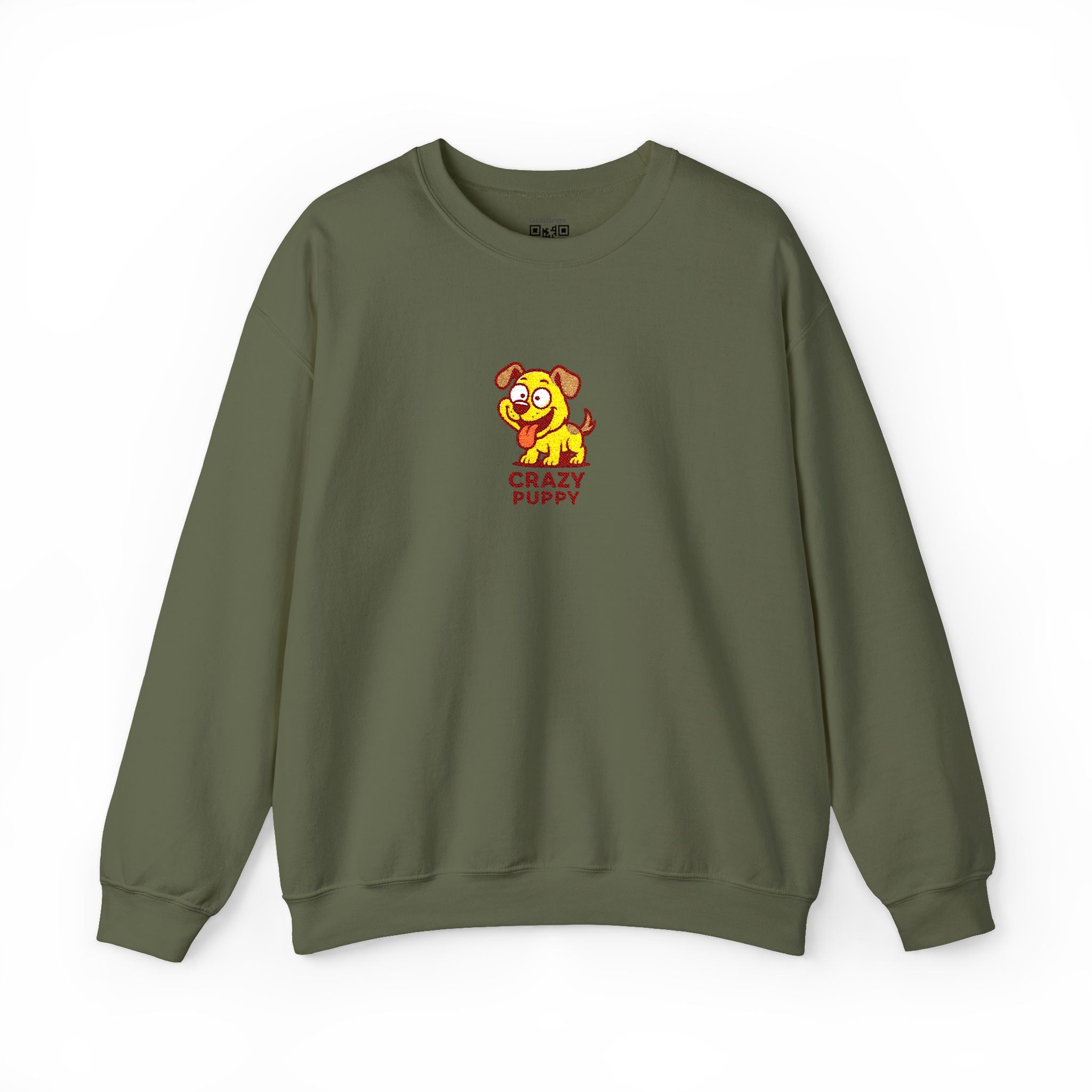 Crazy Puppy Crewneck Sweatshirt — Cute Retro Dog Graphic