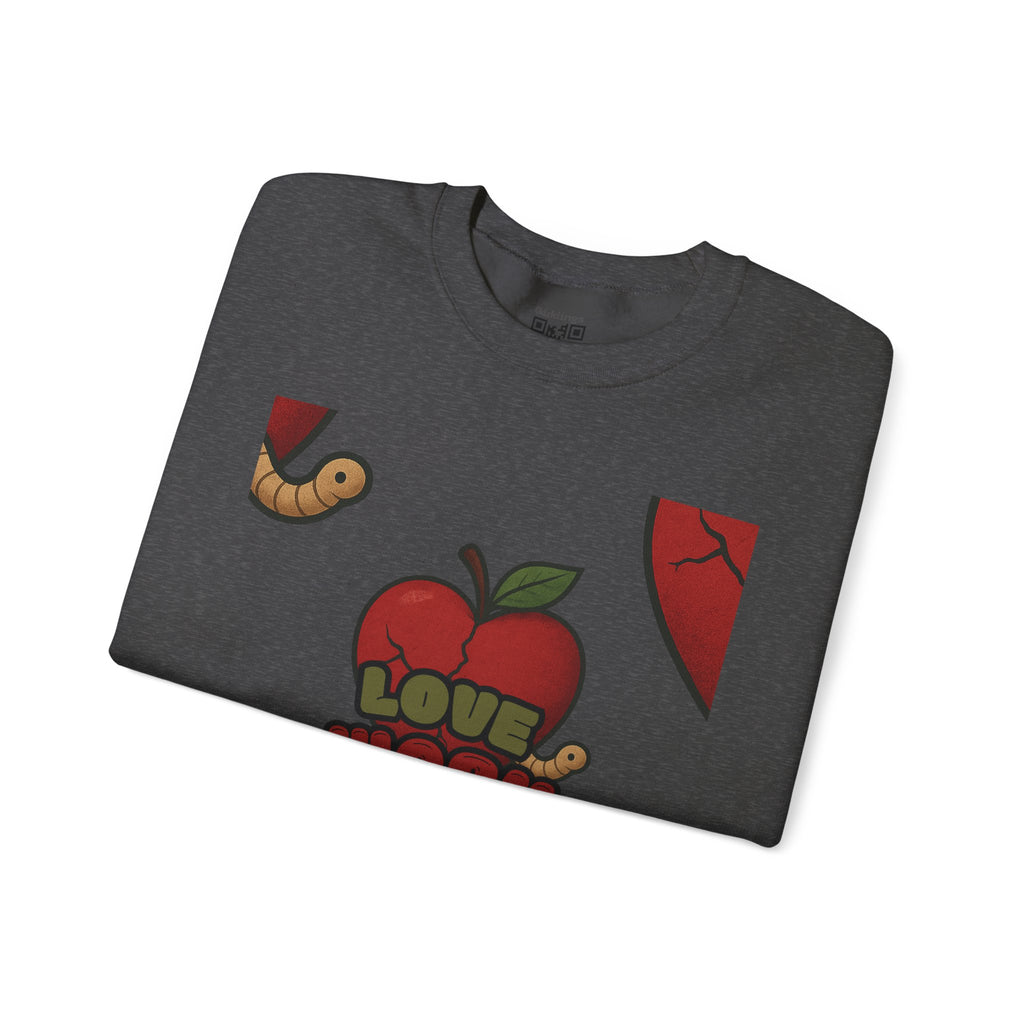 Crewneck Sweatshirt — 'Love, Worm' Apple Graphic Cozy Pullover