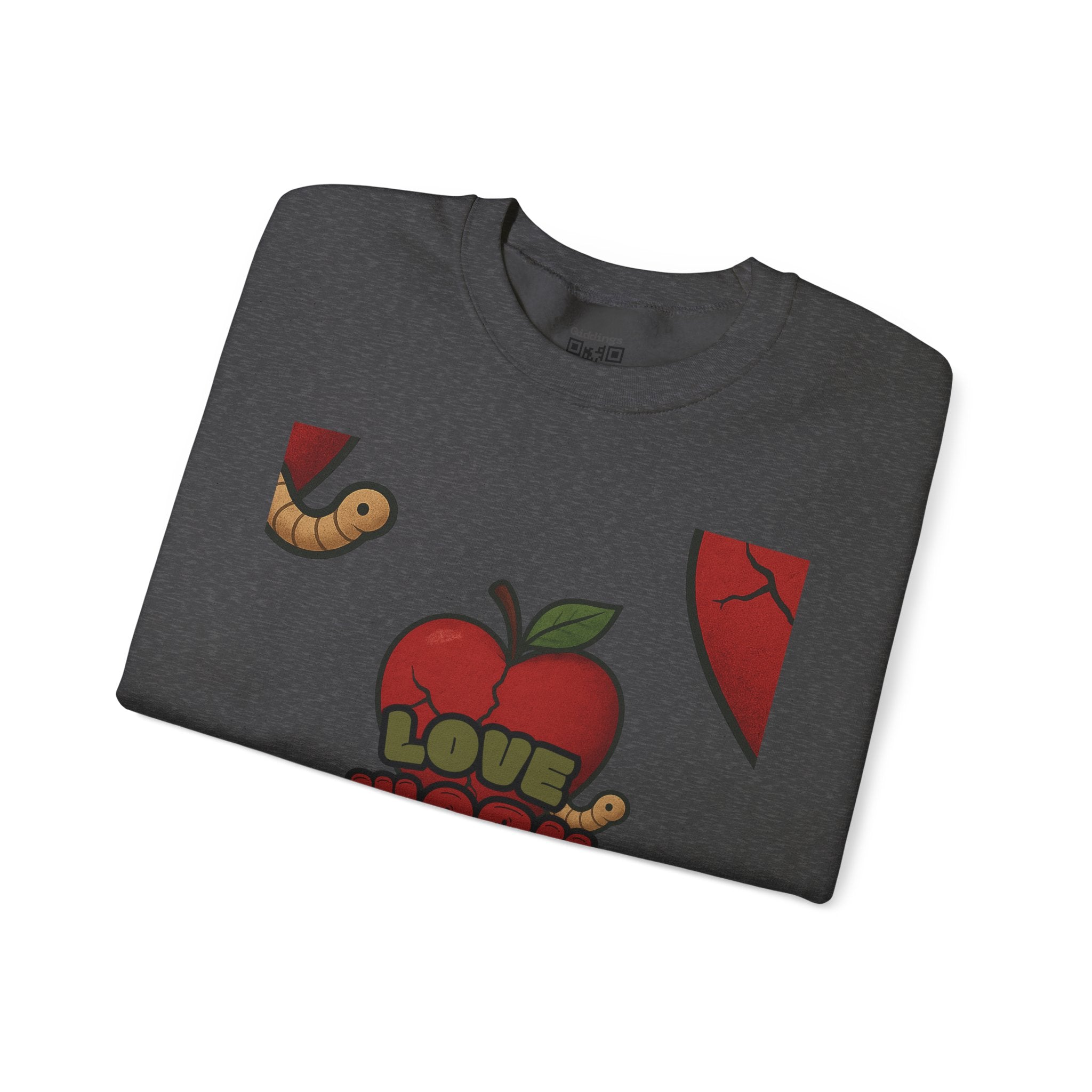 Crewneck Sweatshirt — 'Love, Worm' Apple Graphic Cozy Pullover