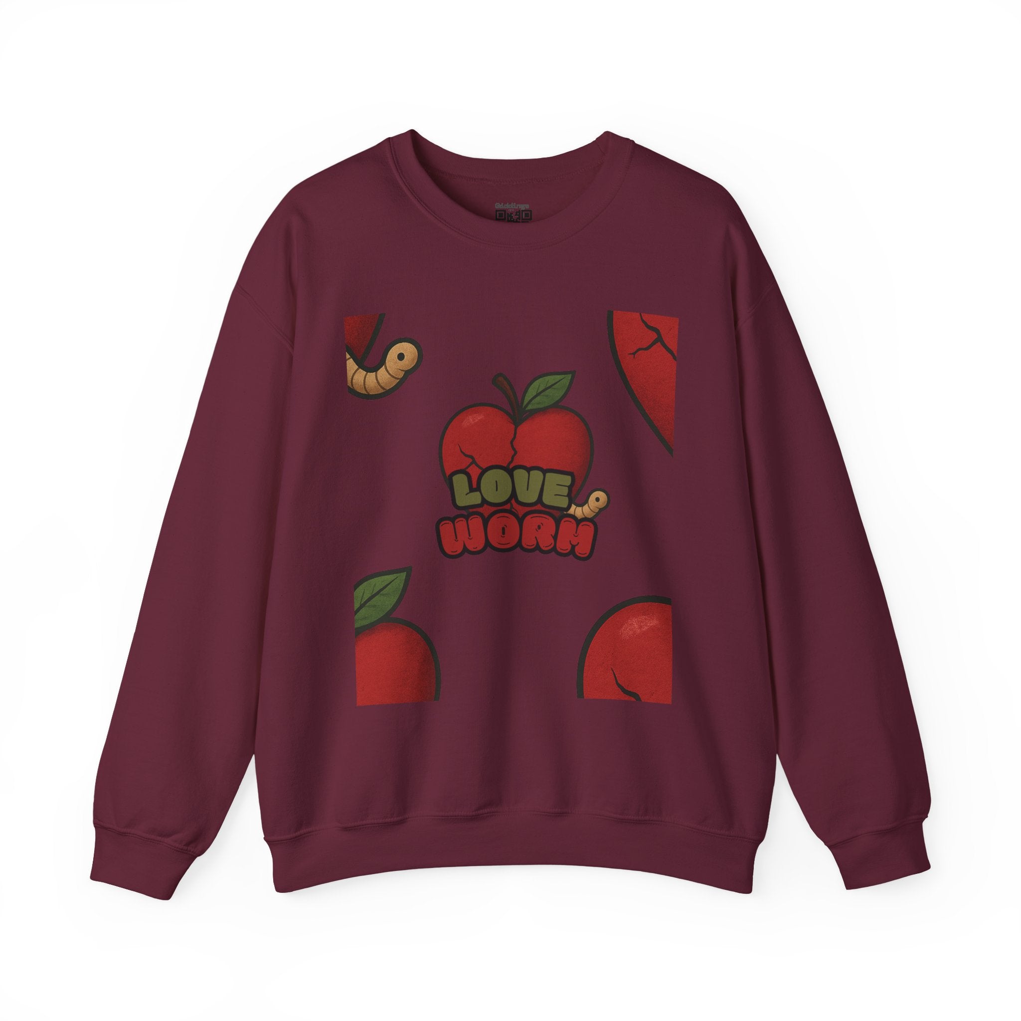 Crewneck Sweatshirt — 'Love, Worm' Apple Graphic Cozy Pullover