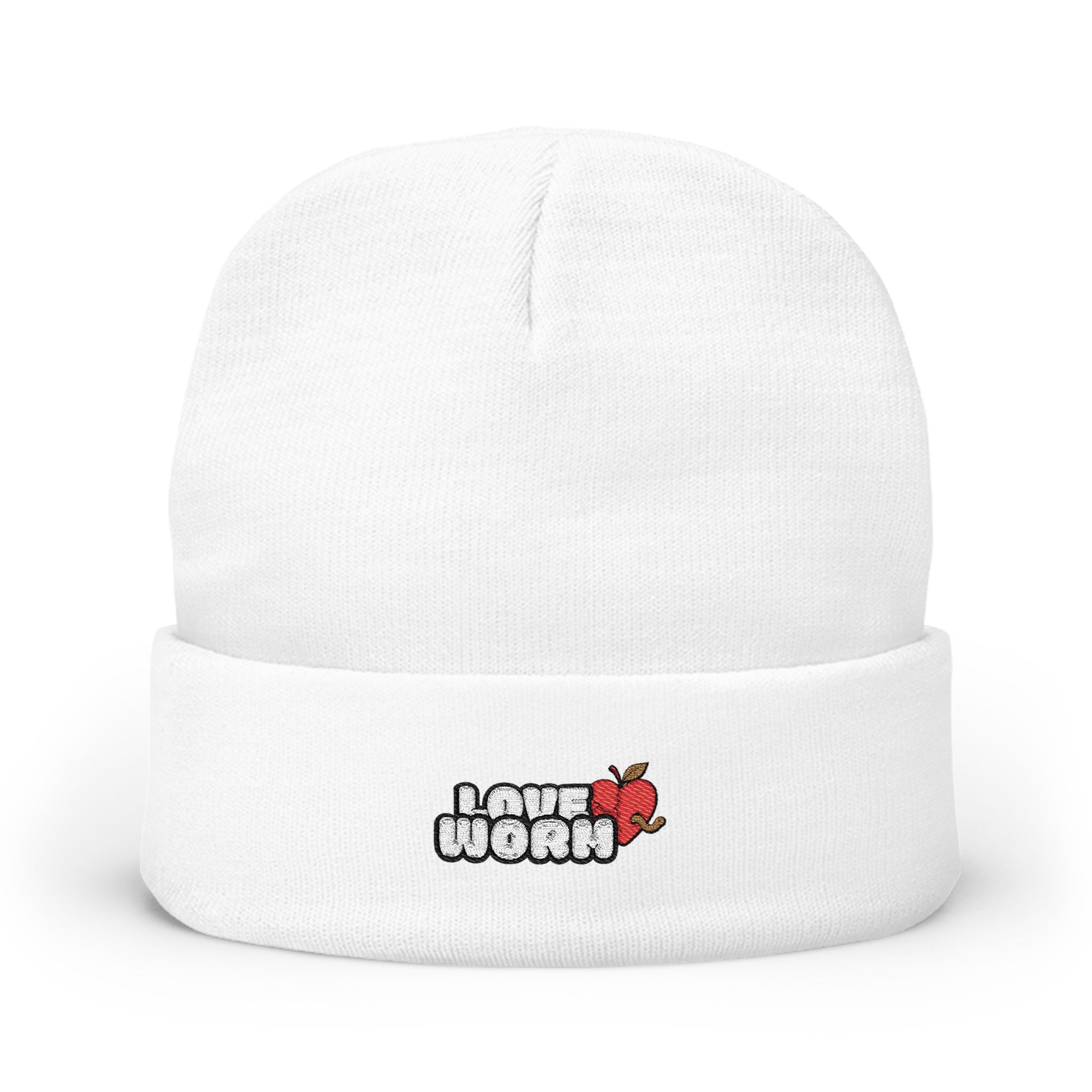 Knit Beanie — 'I Love Worms' Embroidered Cute Gardening Beanie