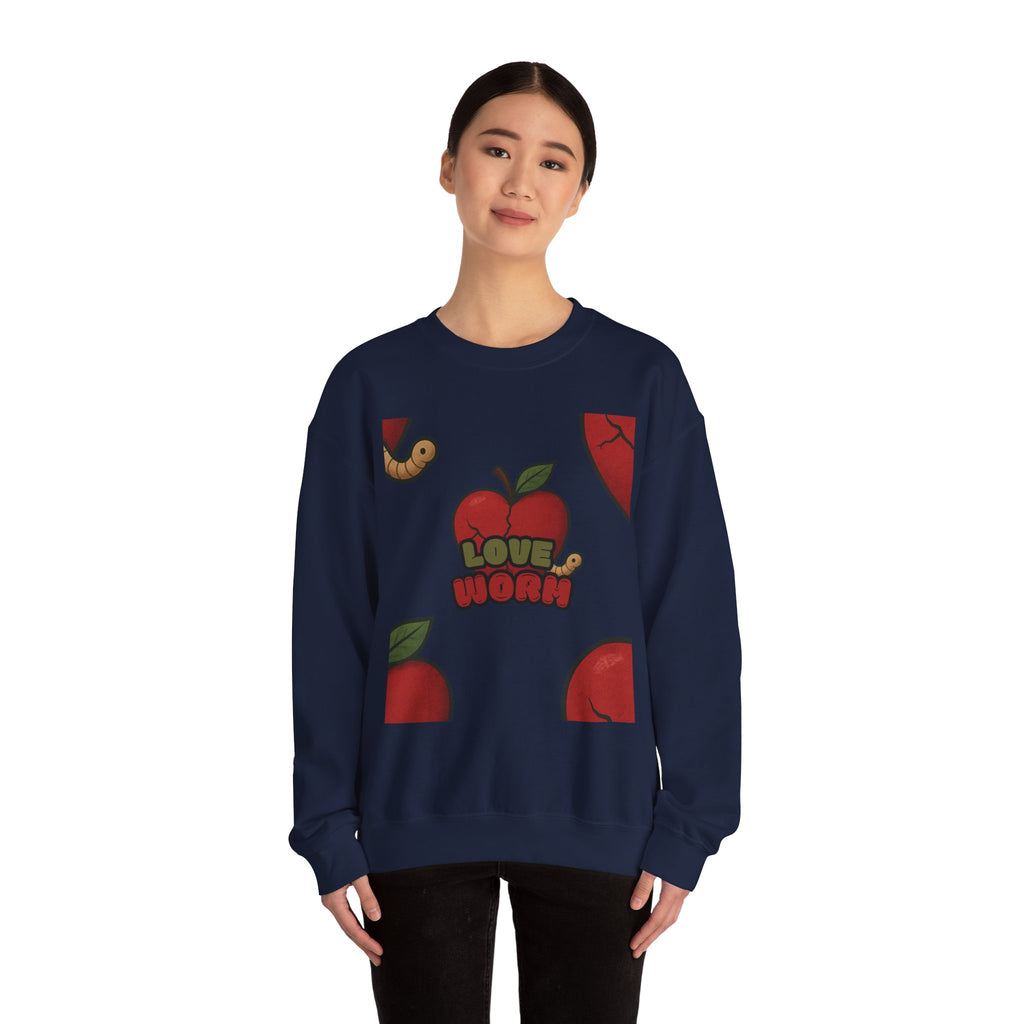 Crewneck Sweatshirt — 'Love, Worm' Apple Graphic Cozy Pullover