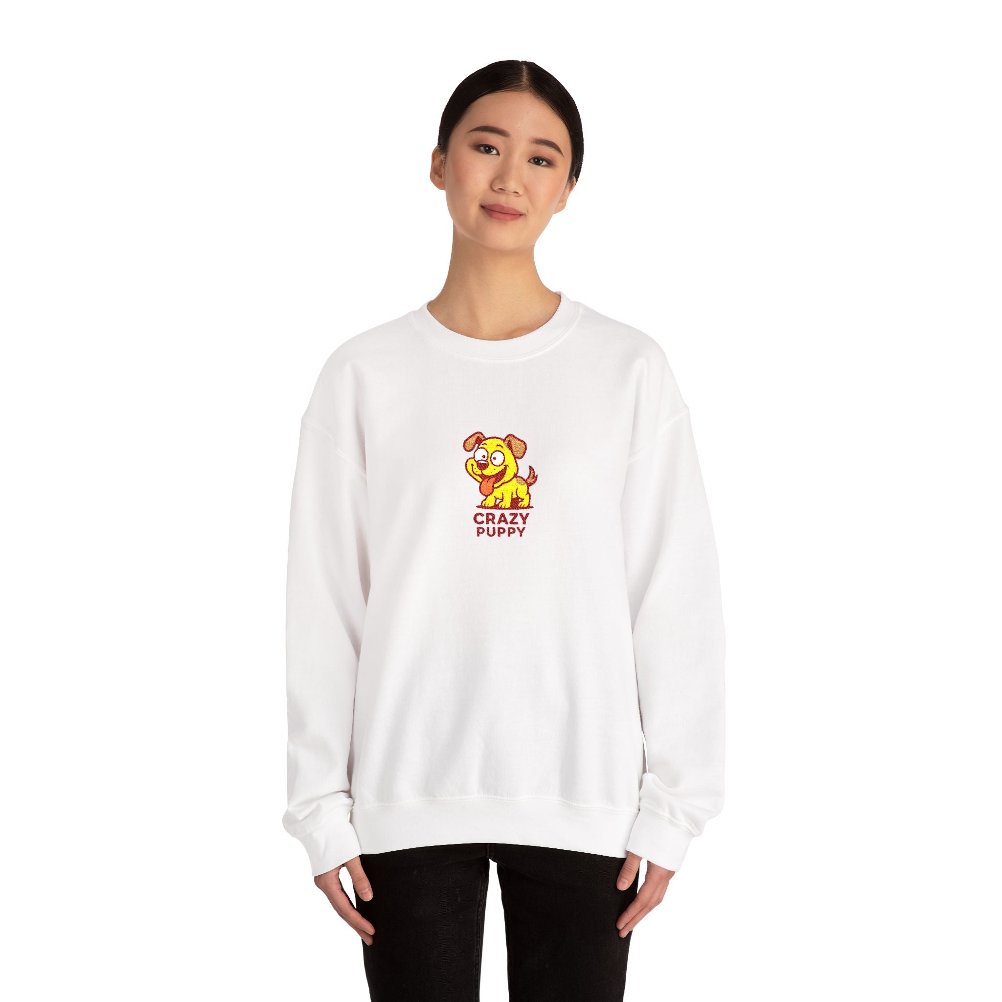 Crazy Puppy Crewneck Sweatshirt — Cute Retro Dog Graphic