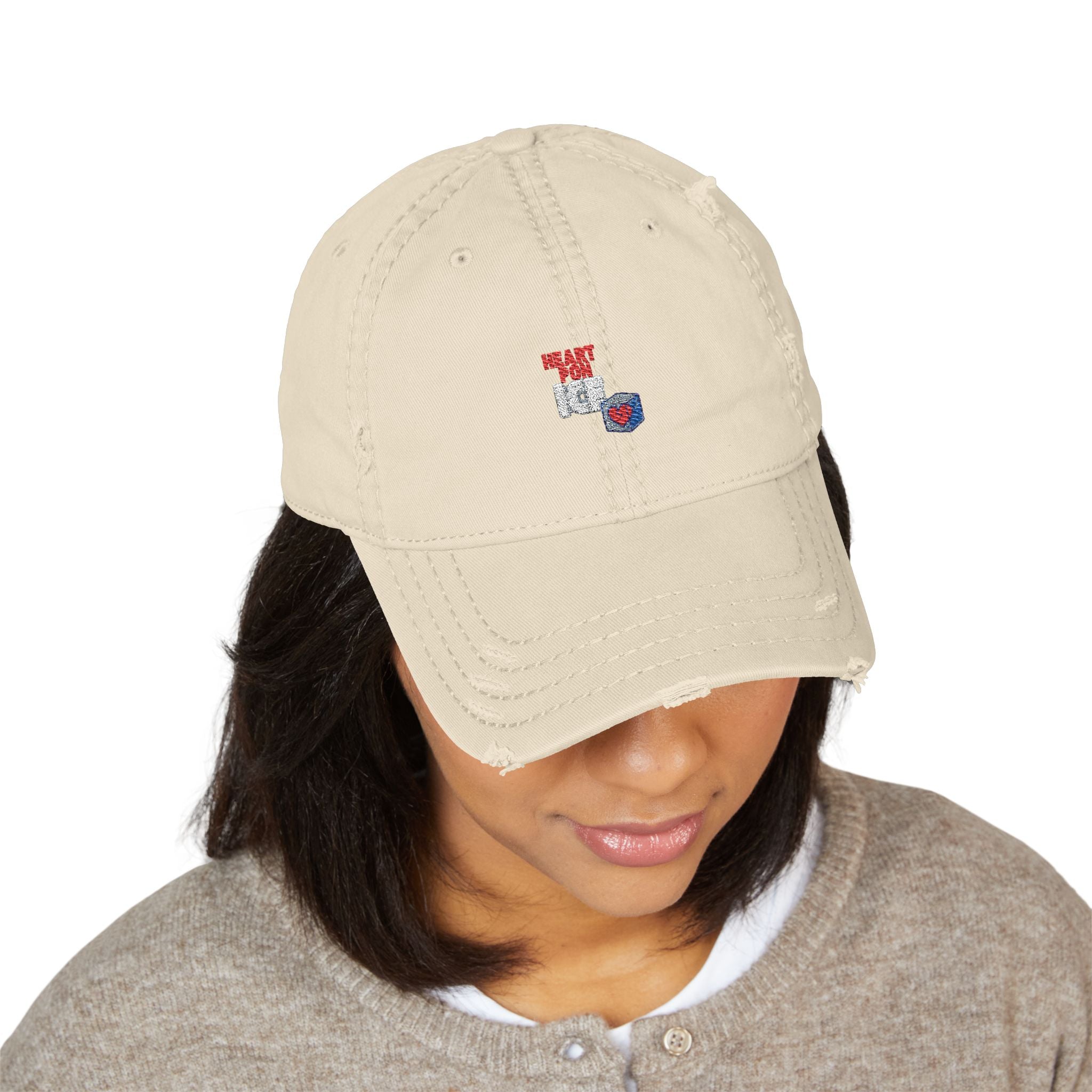 Distressed Embroidered Flag Heart Dad Hat