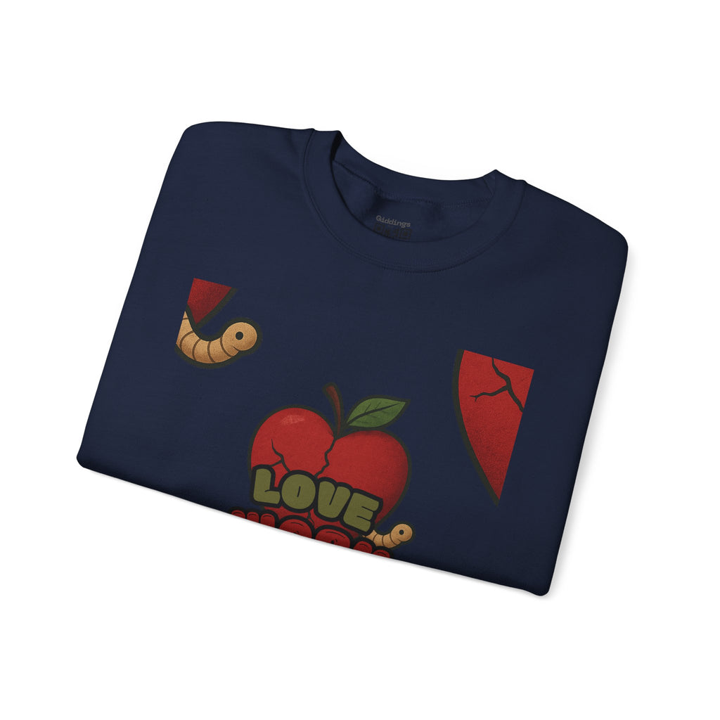 Crewneck Sweatshirt — 'Love, Worm' Apple Graphic Cozy Pullover