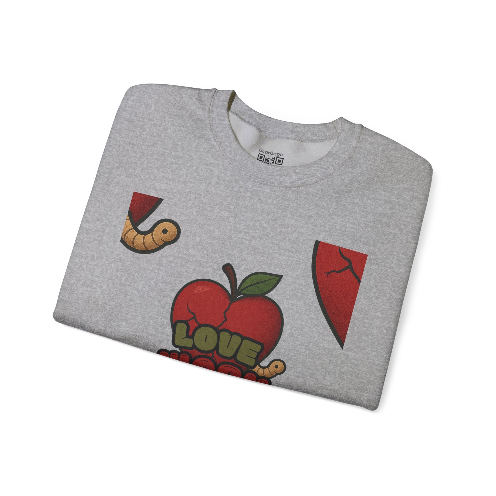 Crewneck Sweatshirt — 'Love, Worm' Apple Graphic Cozy Pullover