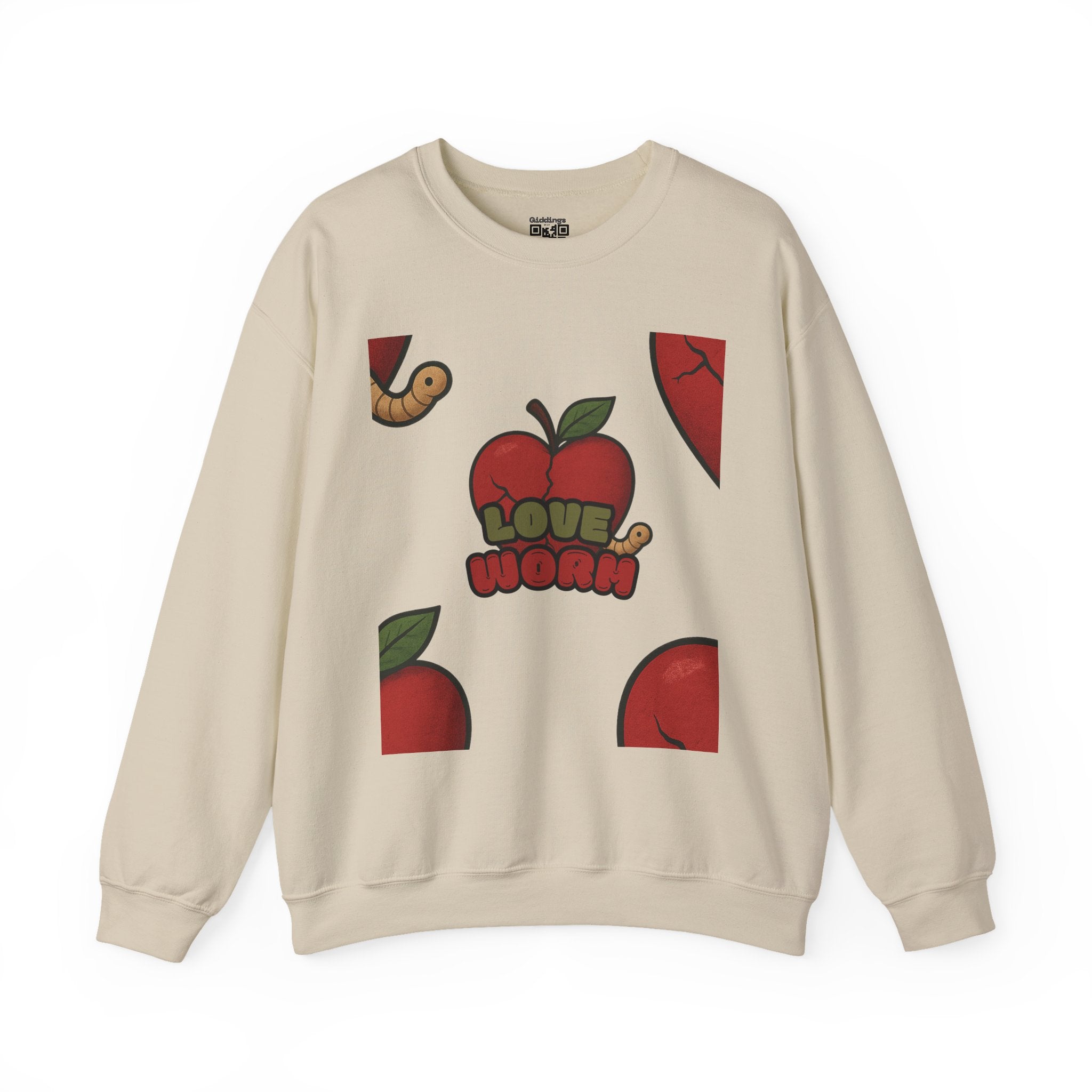 Crewneck Sweatshirt — 'Love, Worm' Apple Graphic Cozy Pullover