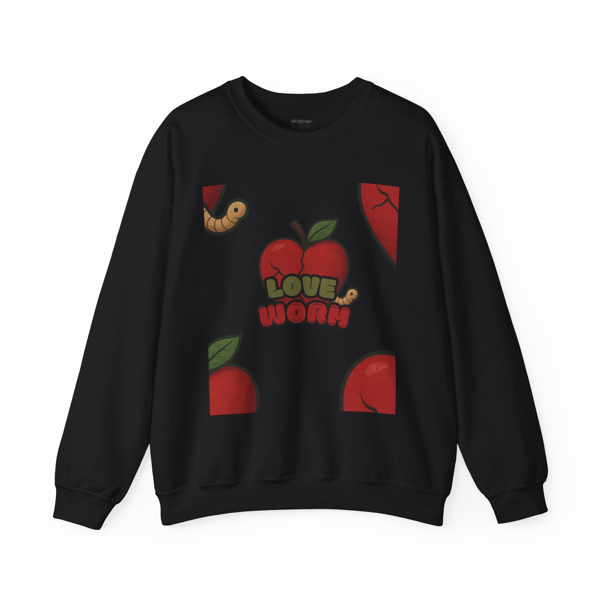 Crewneck Sweatshirt — 'Love, Worm' Apple Graphic Cozy Pullover