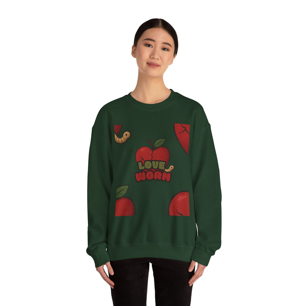 Crewneck Sweatshirt — 'Love, Worm' Apple Graphic Cozy Pullover