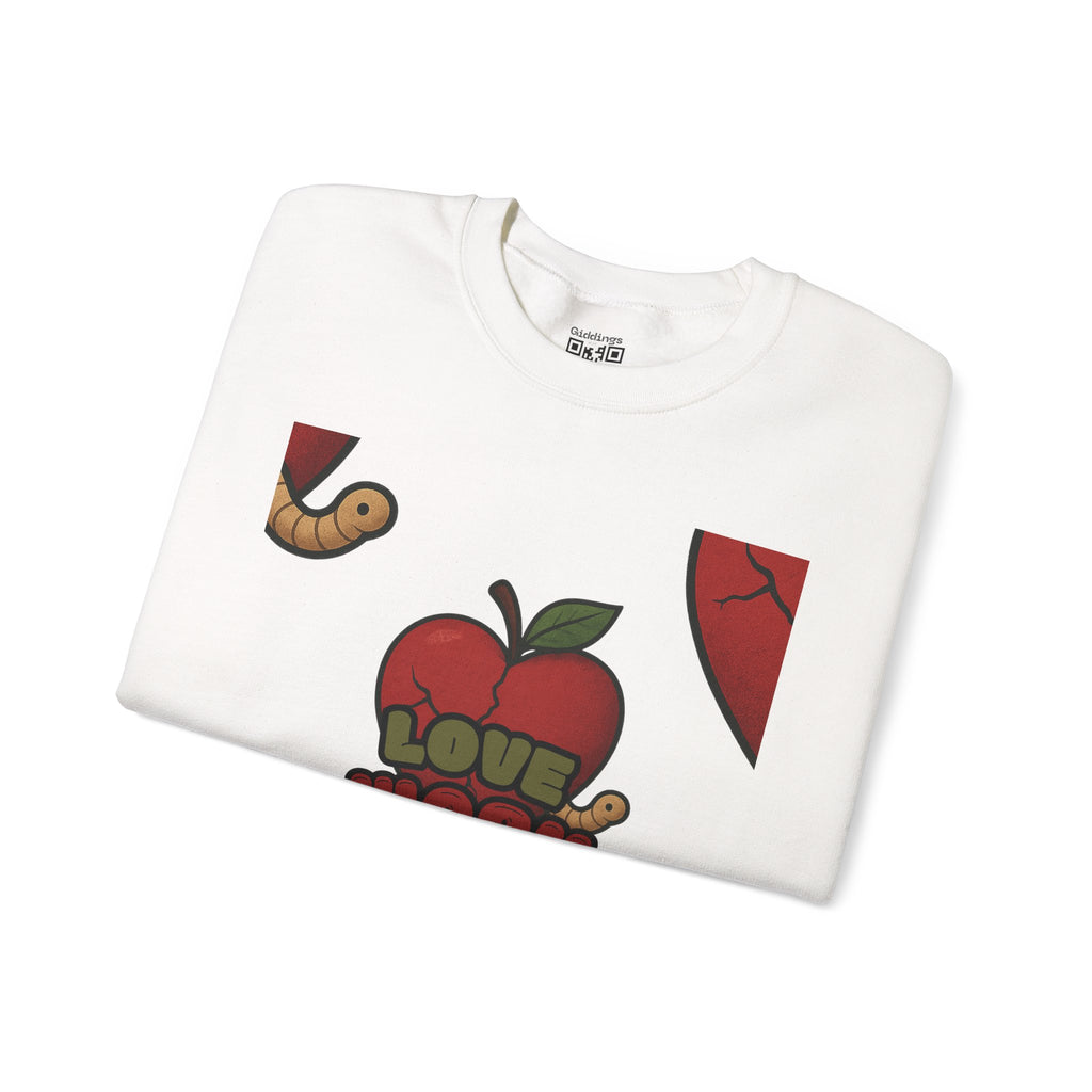 Crewneck Sweatshirt — 'Love, Worm' Apple Graphic Cozy Pullover