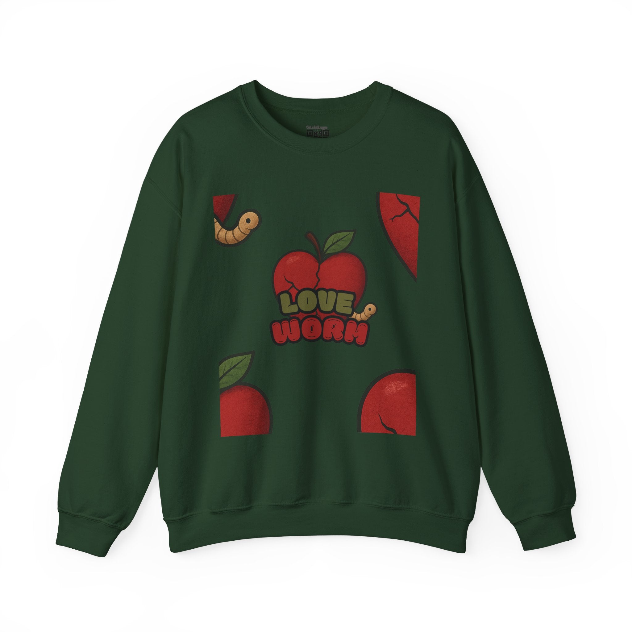 Crewneck Sweatshirt — 'Love, Worm' Apple Graphic Cozy Pullover