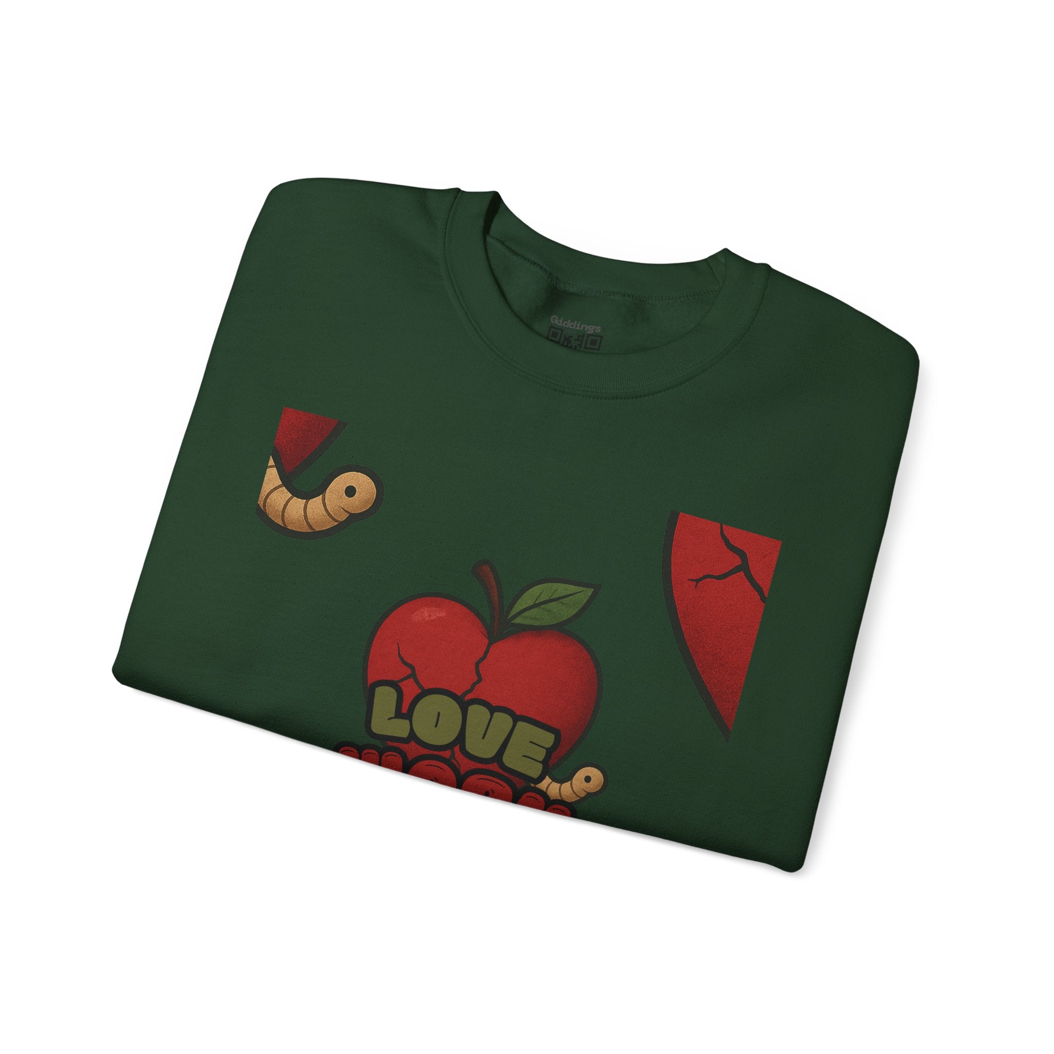 Crewneck Sweatshirt — 'Love, Worm' Apple Graphic Cozy Pullover