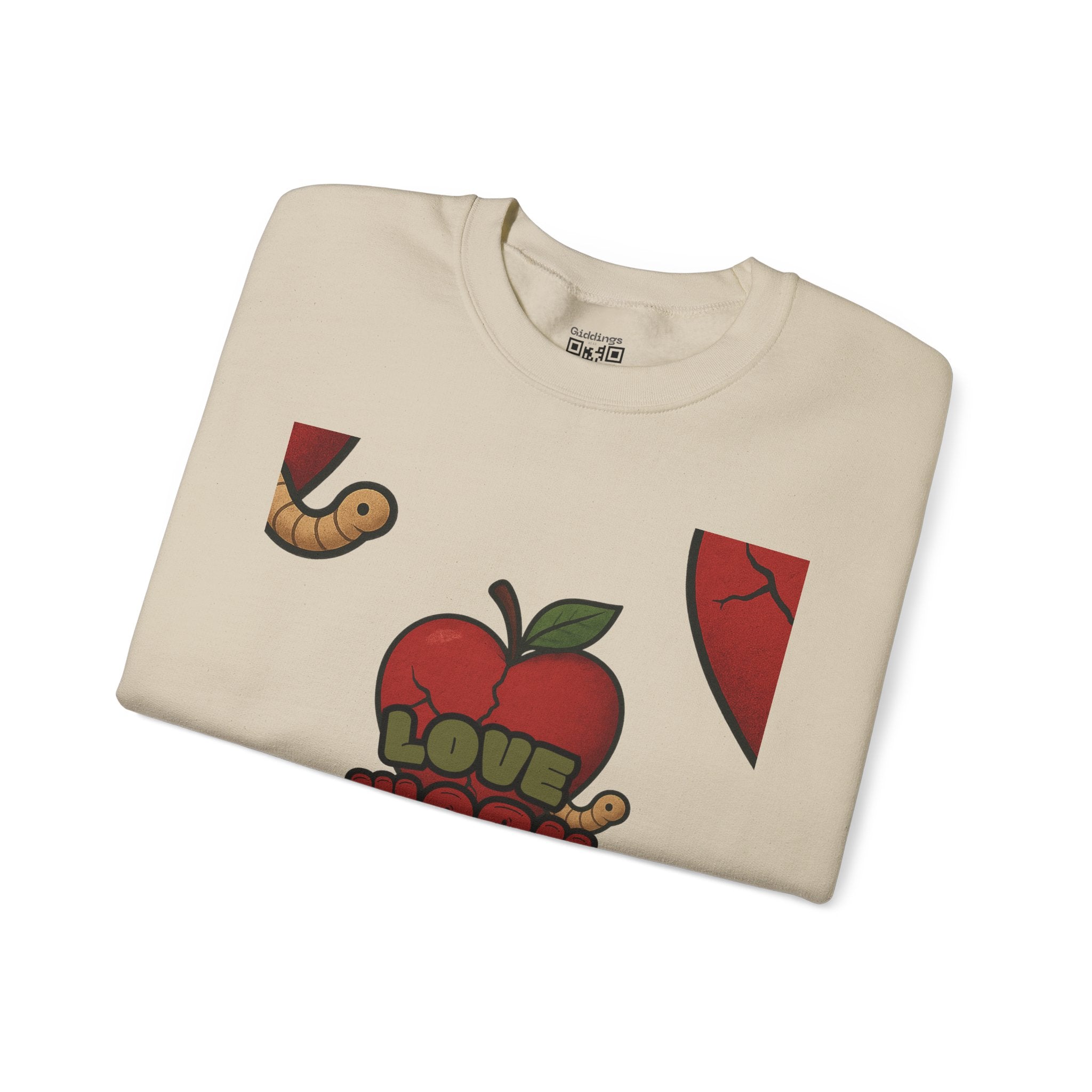 Crewneck Sweatshirt — 'Love, Worm' Apple Graphic Cozy Pullover