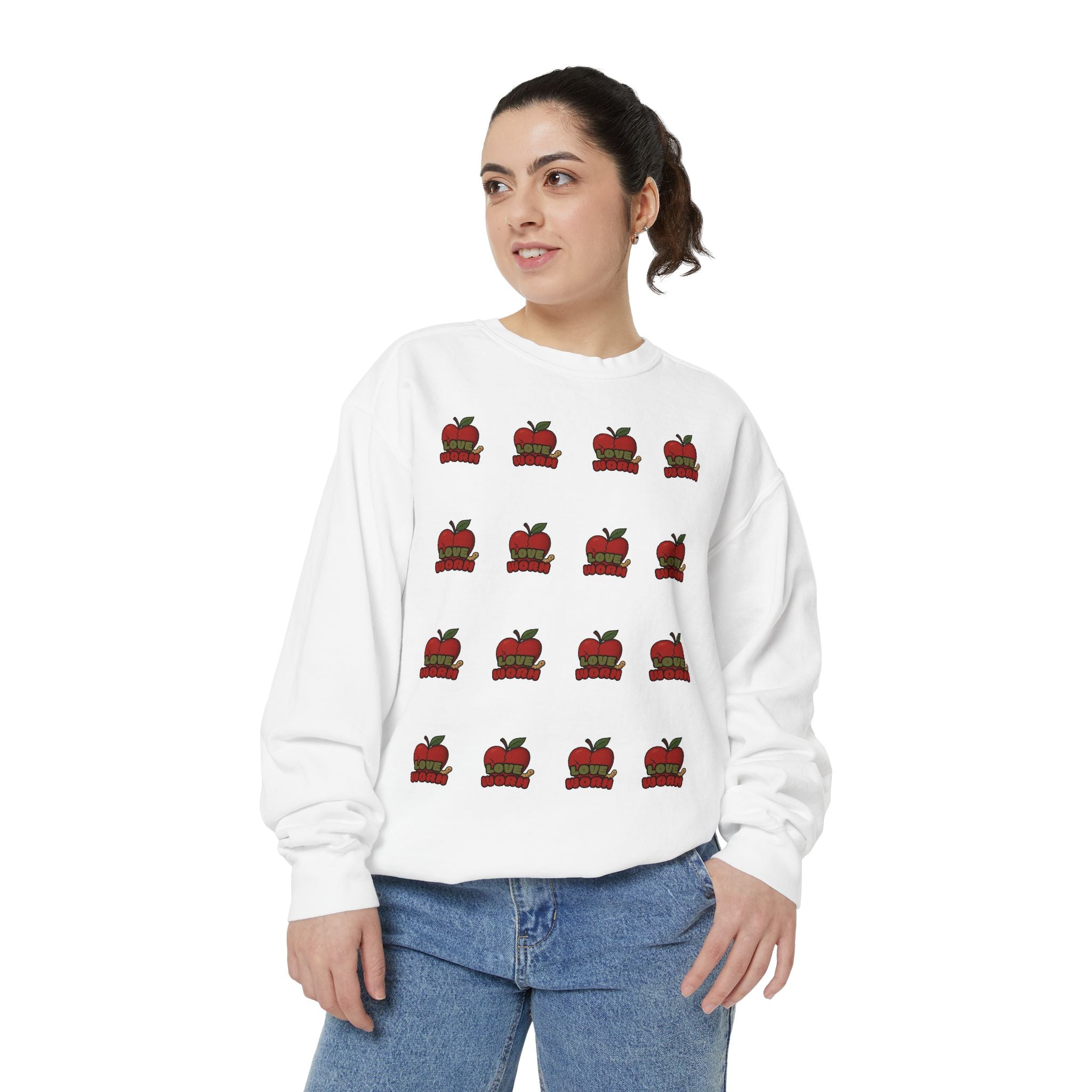 Apple Pattern Sweatshirt — Repeating Vintage Apple Crewneck for Teachers & Back-to-School