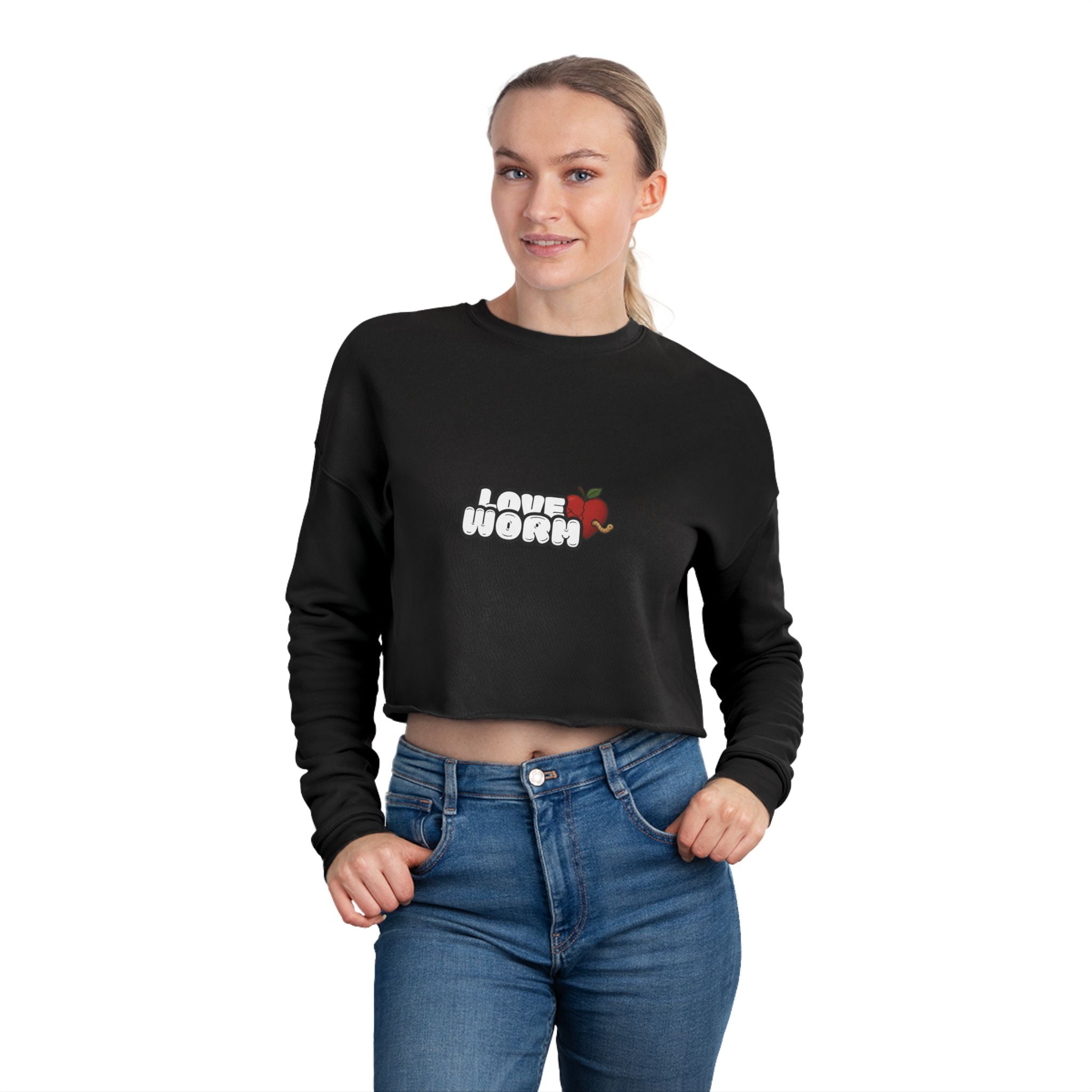 I Love Worm Cropped Sweatshirt — Cute Girly Graphic Crop Top