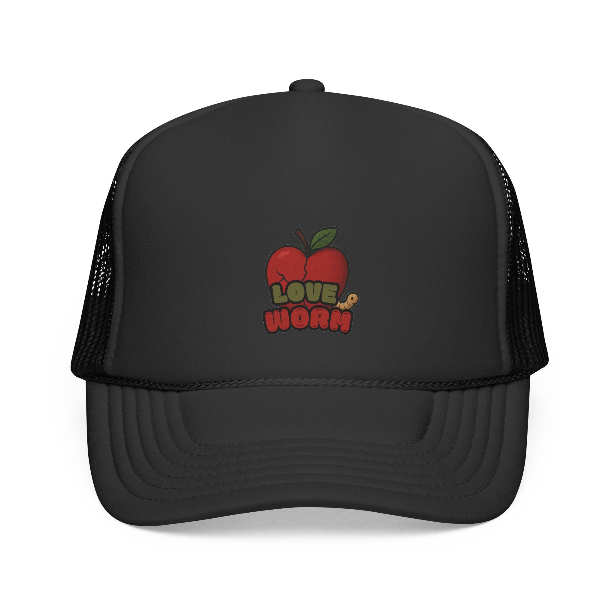 Red Trucker Hat — 'Love Worn' Graphic Cap