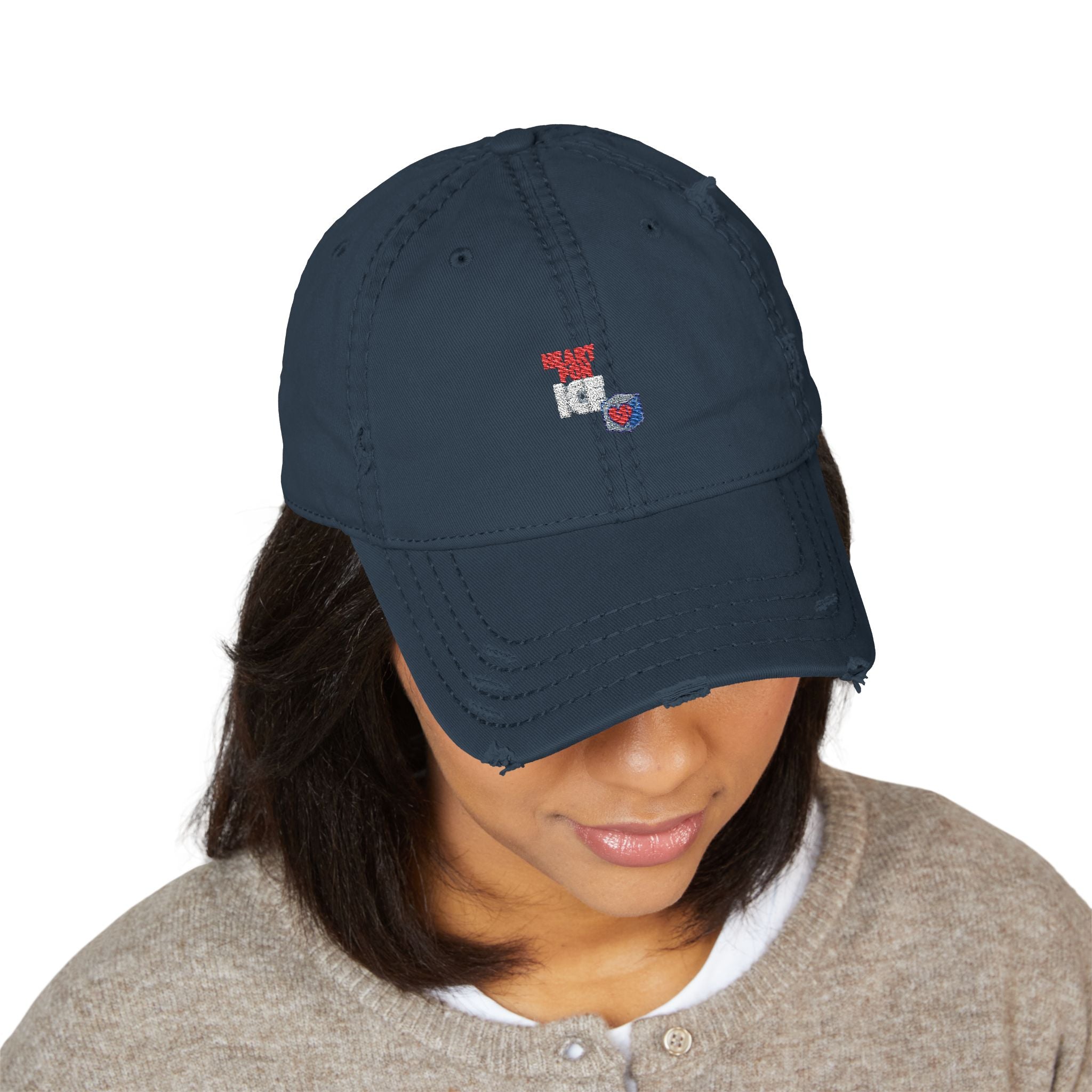 Distressed Embroidered Flag Heart Dad Hat