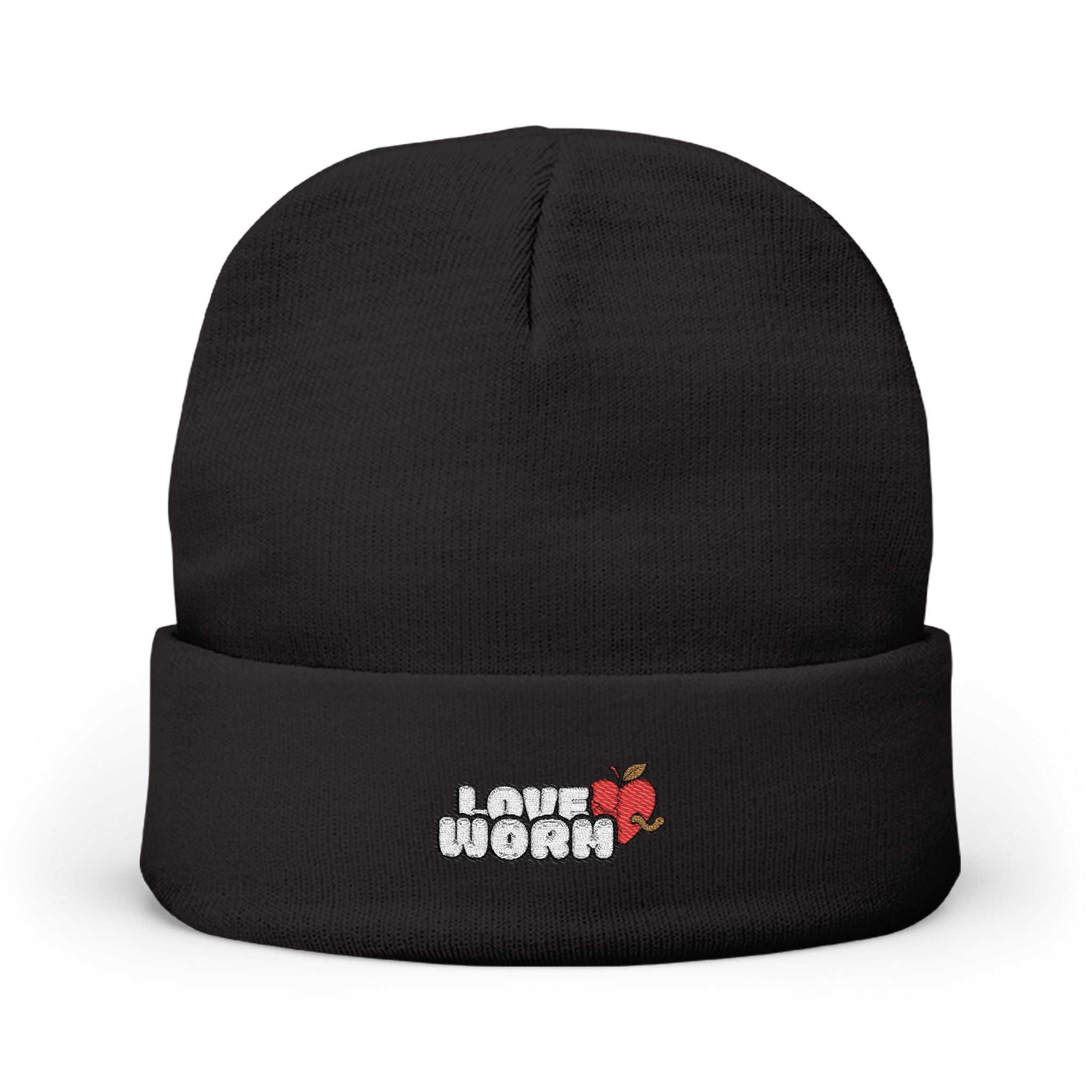 Knit Beanie — 'I Love Worms' Embroidered Cute Gardening Beanie