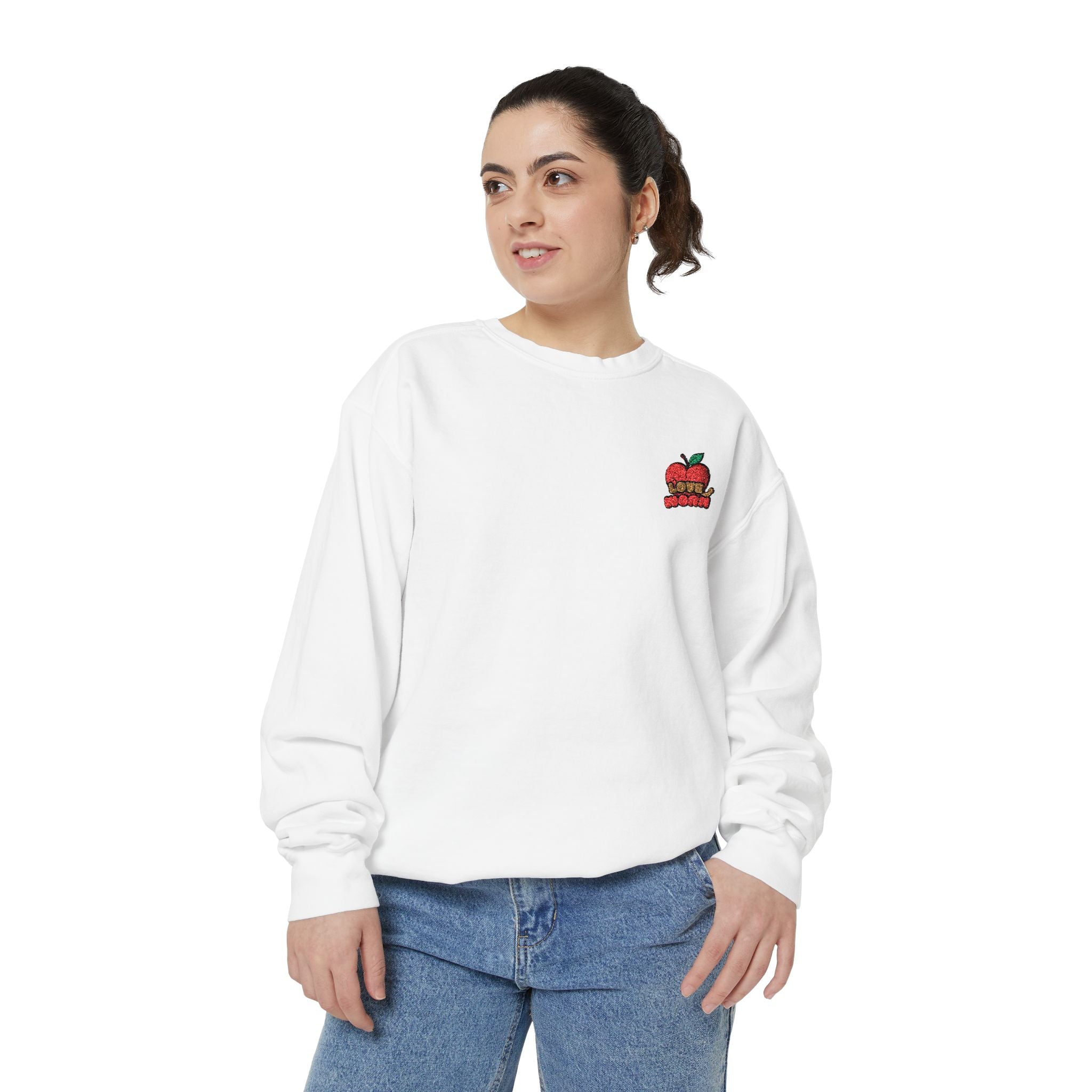 Apple Patch Sweatshirt — Retro "Bite Me" Graphic Crewneck