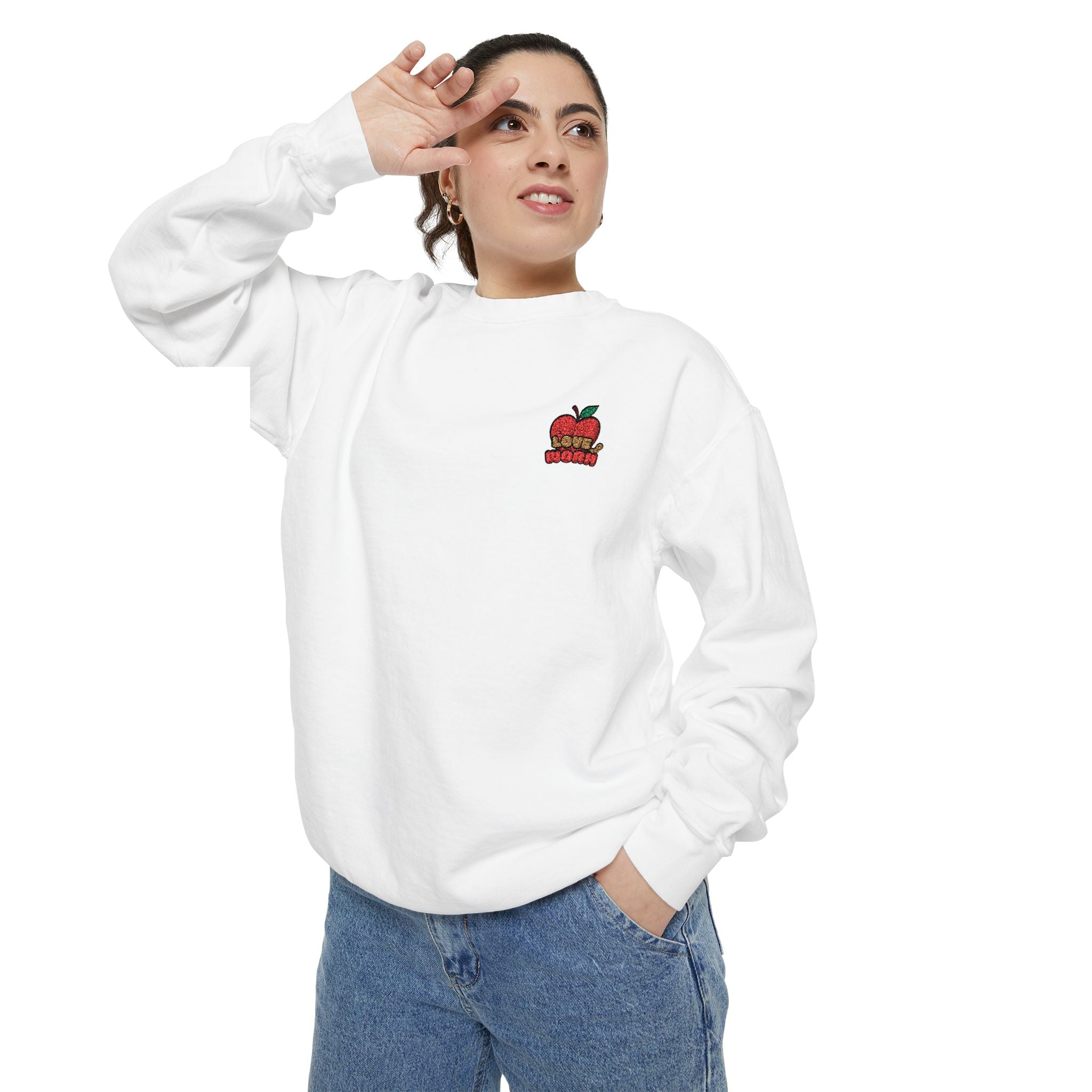 Apple Patch Sweatshirt — Retro "Bite Me" Graphic Crewneck