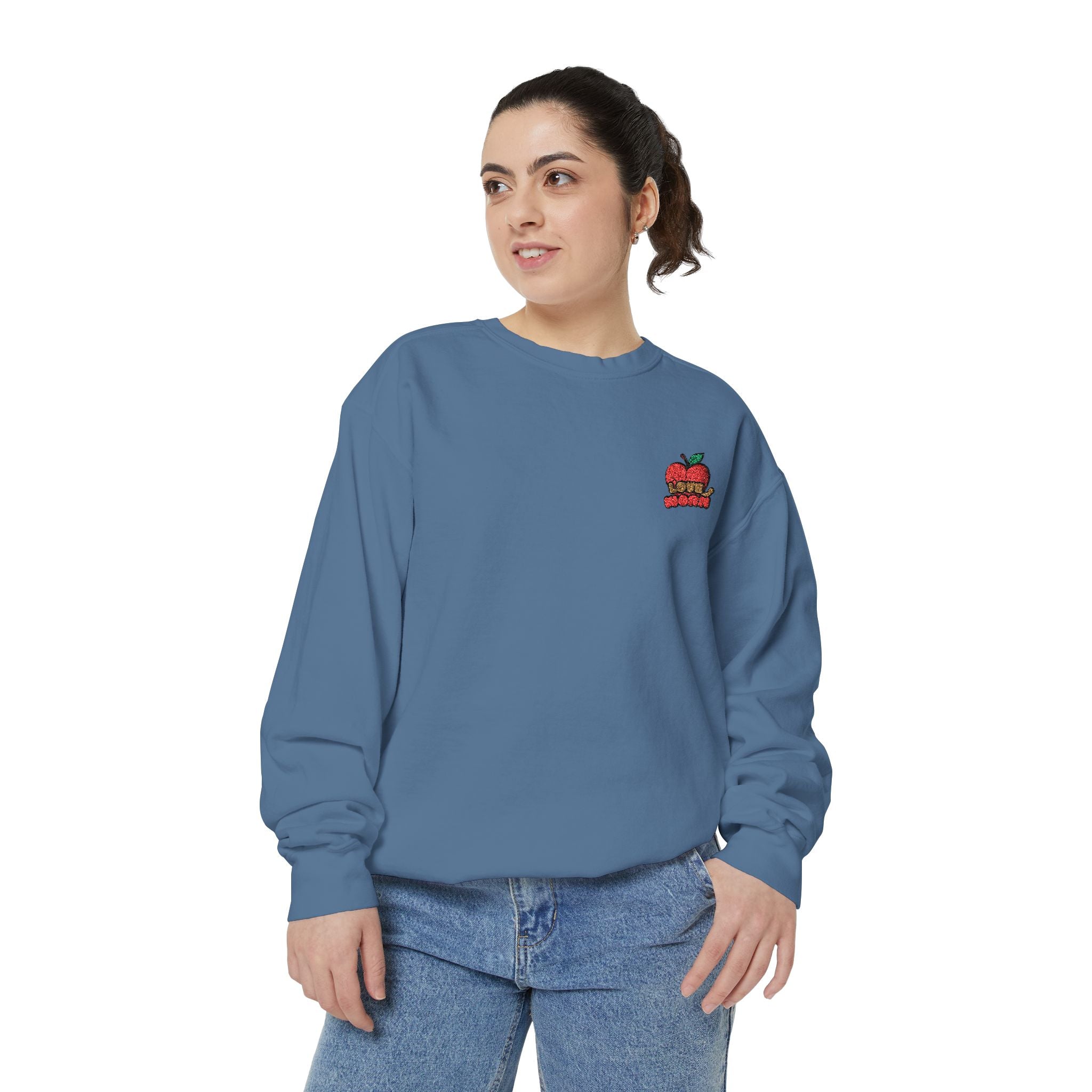Apple Patch Sweatshirt — Retro "Bite Me" Graphic Crewneck