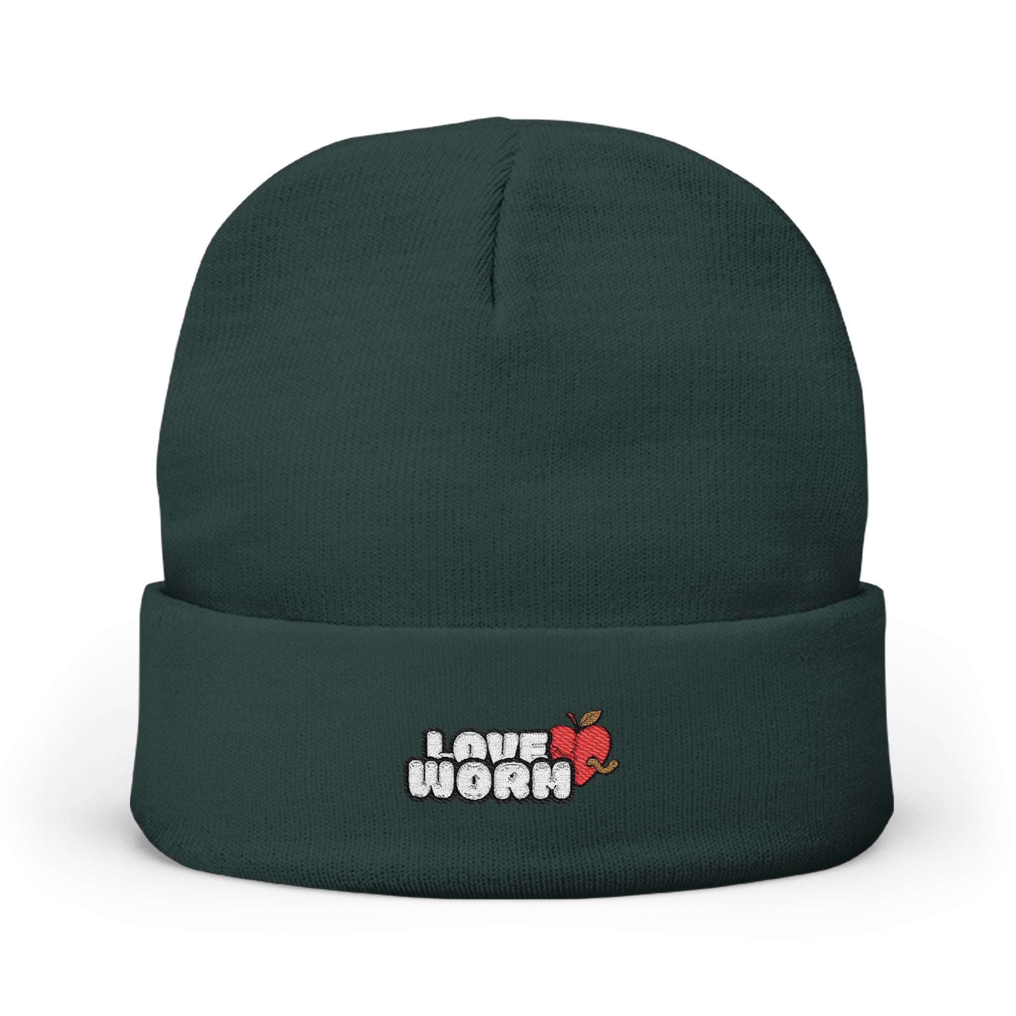 Knit Beanie — 'I Love Worms' Embroidered Cute Gardening Beanie