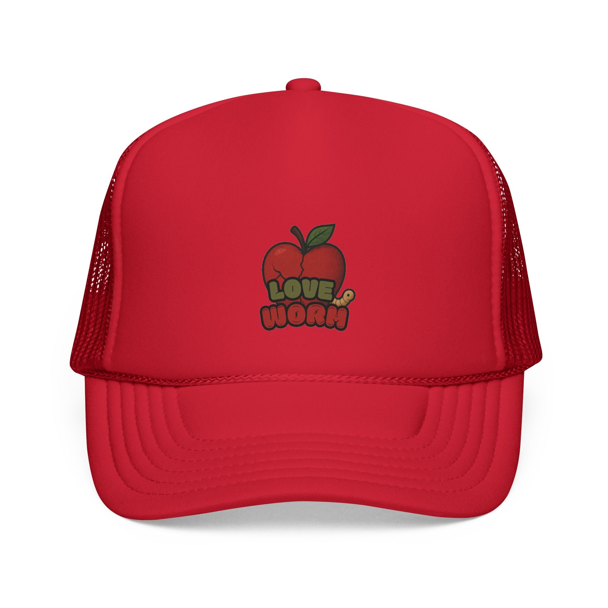 Red Trucker Hat — 'Love Worn' Graphic Cap