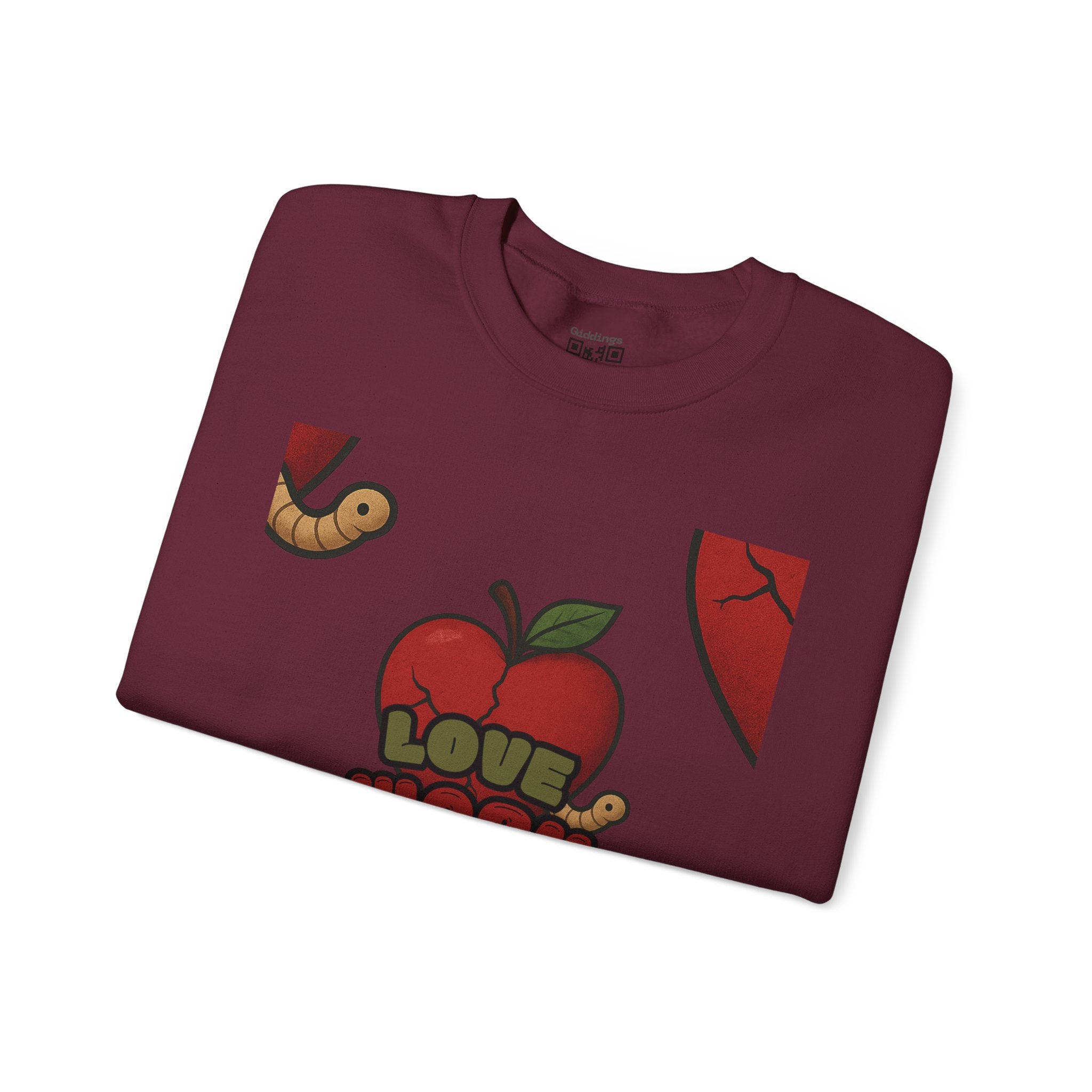Crewneck Sweatshirt — 'Love, Worm' Apple Graphic Cozy Pullover