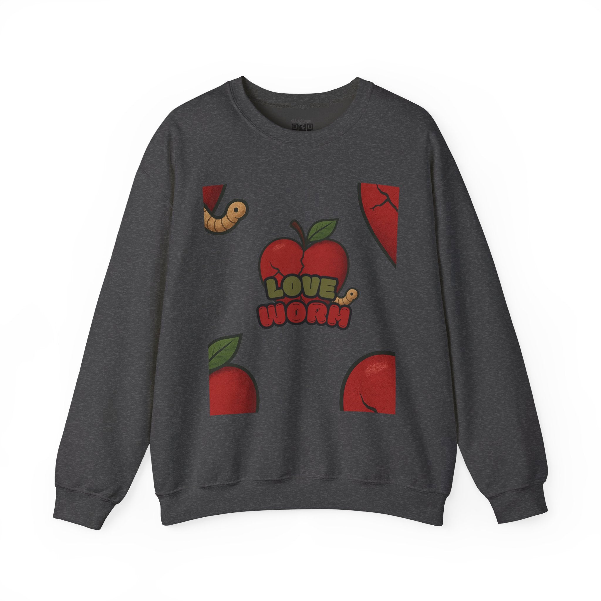 Crewneck Sweatshirt — 'Love, Worm' Apple Graphic Cozy Pullover