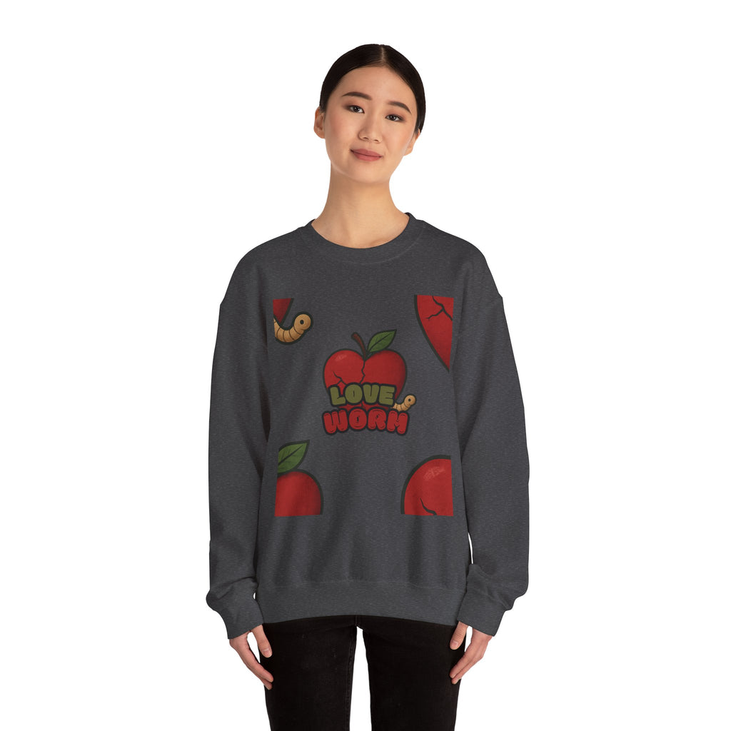 Crewneck Sweatshirt — 'Love, Worm' Apple Graphic Cozy Pullover