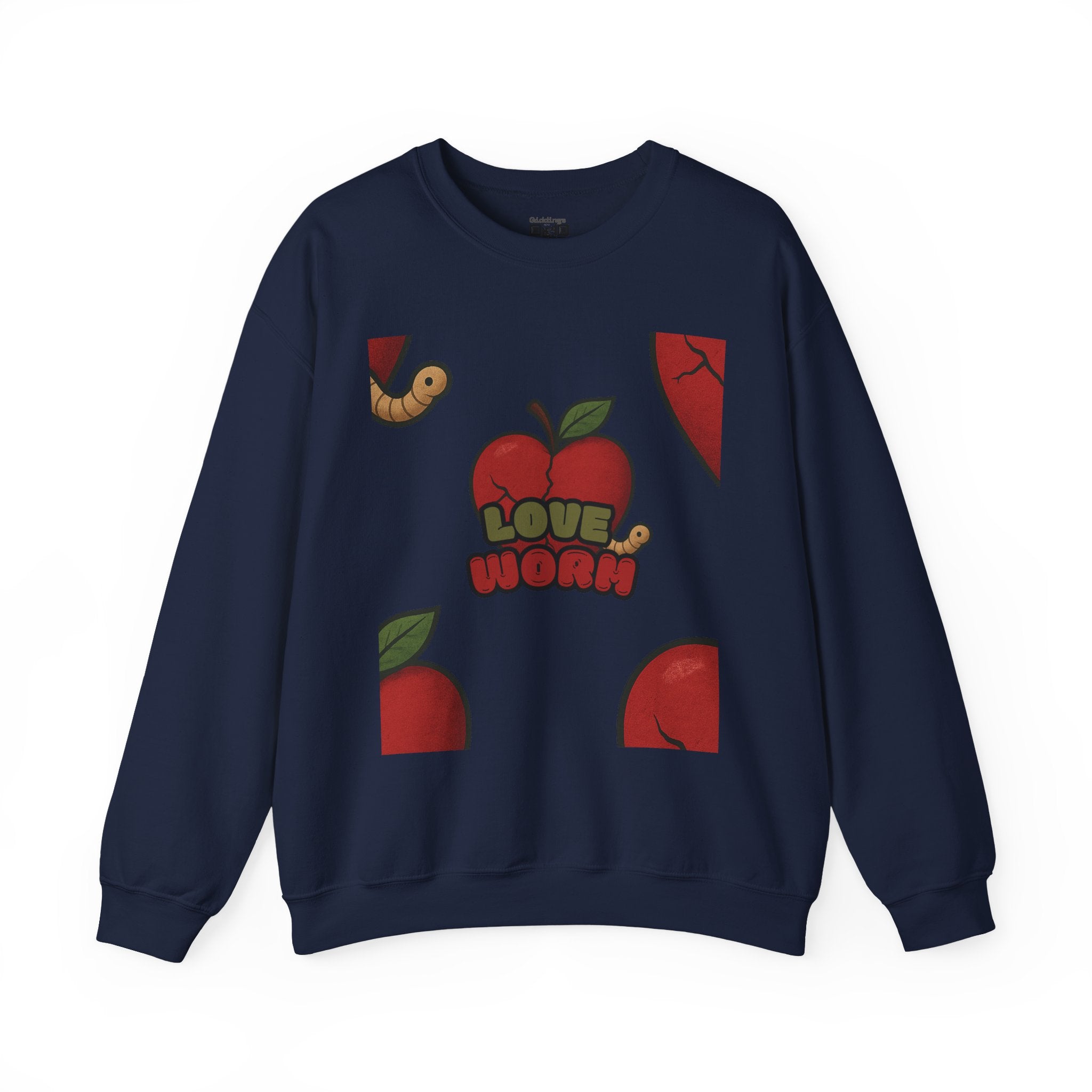 Crewneck Sweatshirt — 'Love, Worm' Apple Graphic Cozy Pullover