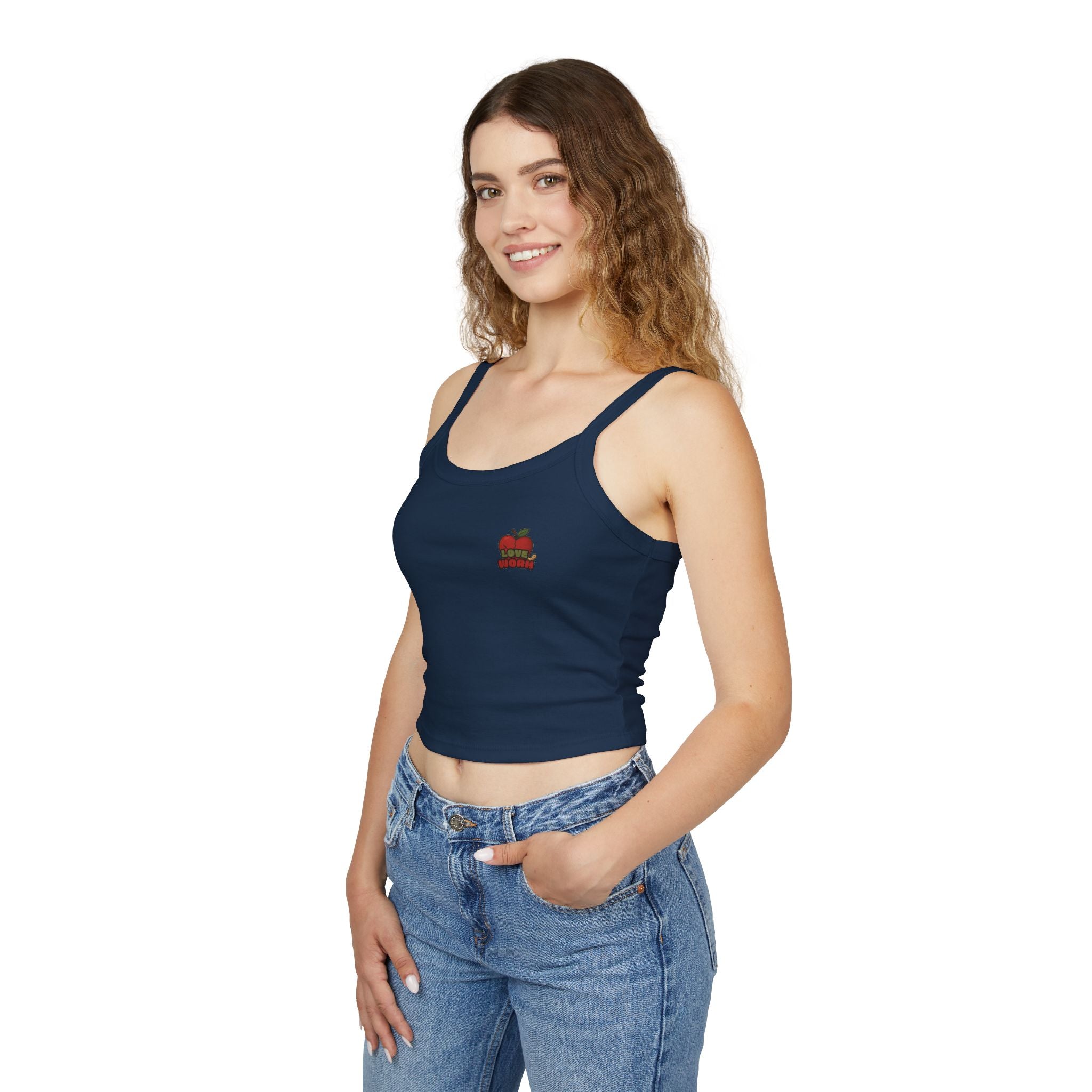 Apple Stack Crop Tank Top — Cute Minimal Teacher & Back-to-School Graphic