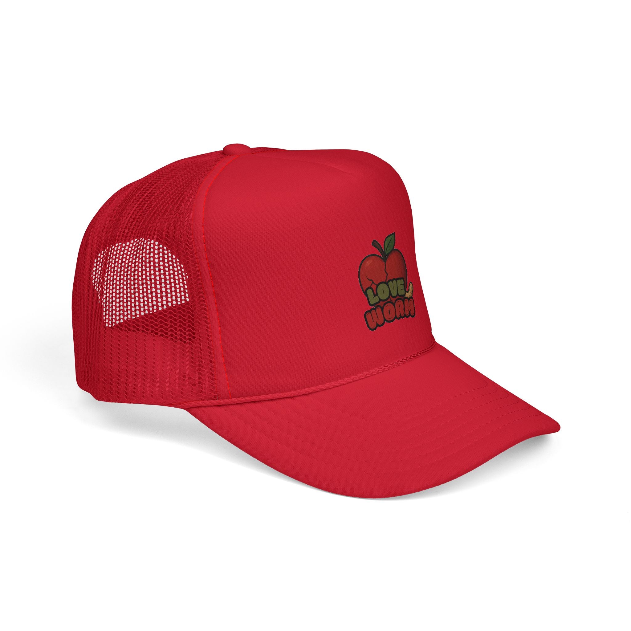 Red Trucker Hat — 'Love Worn' Graphic Cap